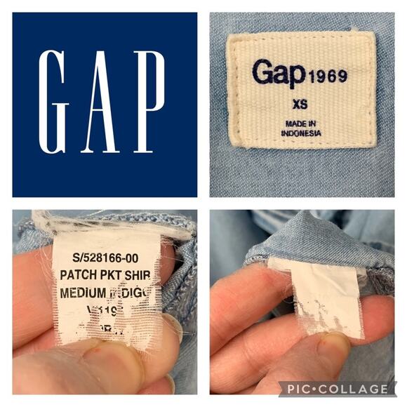 GAP Patch Pocket Shirt Dress XS Chambray Classic Retro Normcore Western Office - Picture 10 of 16